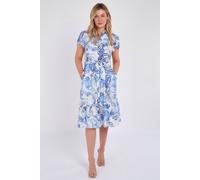 Love Sunshine Blue Swirl Print Frilled Hem Midi Dress Blue 18