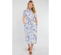 Love Sunshine Blue Swirl Print Short Sleeve Midi Shirt Dress Blue 10