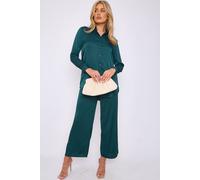Love Sunshine Bottle Green Crepe Satin Co-Ord Shirt And Trousers Set Green