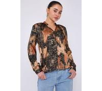 Love Sunshine Brown Abstract Print Gold Foil Splash Print Blouse Brown 14