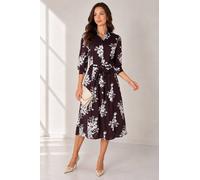 Love Sunshine Brown Ivory Bouquet Print Belted Midi Shirt Dress Brown