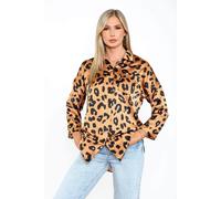 Love Sunshine Brown Leopard Print Satin Oversized Shirt Brown 12