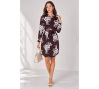 Love Sunshine Chocolate Ivory Bouquet Print Belted Shirt Dress In Brown Brown