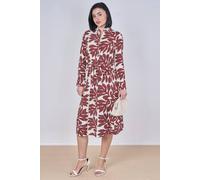 Love Sunshine Coral Leaf Print Belted Midi Shirt Dress In Wine Wine