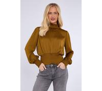Love Sunshine Creased Satin Shirred Waist Cropped Top In Bronze Bronze S