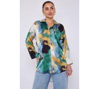 Love Sunshine Emerald And Mustard Watercolour Print Satin Shirt Multi