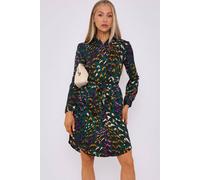 Love Sunshine Emerald Leopard Print Bubble Satin Mini Shirt Dress In Green Green 10