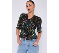 Love Sunshine Emerald Leopard Print Knotted Satin Top Multi 14
