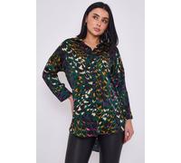 Love Sunshine Emerald Leopard Print Satin Oversized Shirt Multi 12