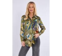 Love Sunshine Floral Print Bubble Satin Shirt In Green Green 8