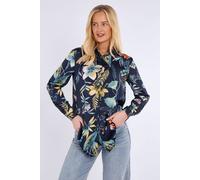 Love Sunshine Floral Print Bubble Satin Shirt In Navy Navy 14