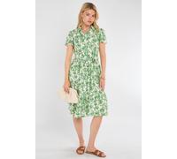 Love Sunshine Fresh Green Floral Print Midi Shirt Dress Green