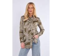 Love Sunshine Geometric Print Bubble Satin Shirt In Green Green 14