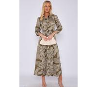 Love Sunshine Geometric Print Satin Maxi Shirt Dress In Green Green