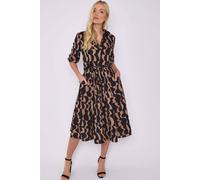 Love Sunshine Geometric Printed Half Sleeve Midi Shirt Dress In Brown Brown 8