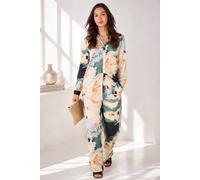 Love Sunshine Green Abstract Print Satin Shirt And Trouser Set Green