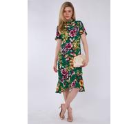 Love Sunshine Green Floral Print Flutter Sleeve Midi Tea Dress Green