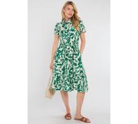 Love Sunshine Green Leaf Print Linen-Blend Midi Shirt Dress Green