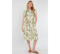 Love Sunshine Green Swirl Print Linen-Blend Frilled Hem Midi Dress Green