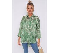 Love Sunshine Green Tie Dye Print Satin Oversized Shirt Green