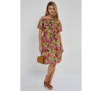 Love Sunshine Green Tropical Floral Off-Shoulder Mini Dress Green