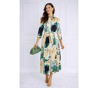 Love Sunshine Green Watercolor Print Satin Maxi Shirt Dress Green