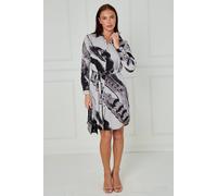 Love Sunshine Grey Abstract Brushstroke Print Mini Shirt Dress Grey 14