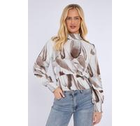 Love Sunshine Grey Abstract Print Shirred Waist Cropped Top Grey L