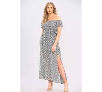 Love Sunshine Grey Snake Print Frill Bardot Maxi Dress Grey 12