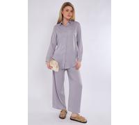 Love Sunshine Ice Grey Satin Co-Ord Shirt And Trousers Set Grey 8