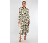 Love Sunshine Ivory And Olive Baroque Floral Print Maxi Shirt Dress In Green Green 8