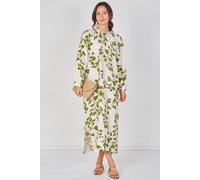 Love Sunshine Ivory And Olive Leaf Print Maxi Dress In Green Green