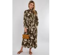 Love Sunshine Khaki Brushstroke Print Pleated Skirt Satin Maxi Dress Khaki L
