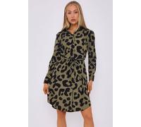 Love Sunshine Khaki Leopard Print Mini Shirt Dress In Green Green