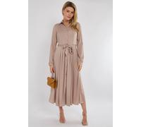 Love Sunshine Layered Satin Long Sleeve Maxi Shirt Dress In Beige Beige 18
