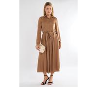 Love Sunshine Layered Satin Long Sleeve Maxi Shirt Dress In Bronze Bronze 14