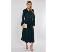 Love Sunshine Layered Satin Long Sleeve Maxi Shirt Dress In Emerald Emerald 14