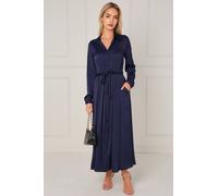 Love Sunshine Layered Satin Long Sleeve Maxi Shirt Dress In Navy Navy 18