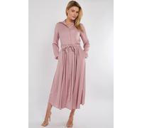 Love Sunshine Layered Satin Long Sleeve Maxi Shirt Dress In Pink Pink 14
