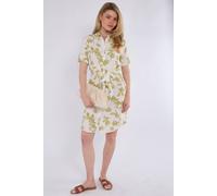 Love Sunshine Lime Floral Print Short Sleeve Mini Shirt Dress In Green Green