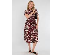 Love Sunshine Maroon Bold Leaf Print Midi Shirt Dress In Wine Wine 10