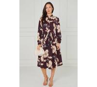 Love Sunshine Maroon Floral Print Midi Shirt Dress In Wine Wine 10