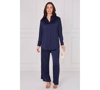 Love Sunshine Midnight Navy Satin Shirt And Trousers Co-Ord Navy