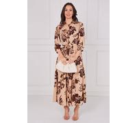 Love Sunshine Mocha Bloom Print Belted Maxi Shirt Dress In Beige Beige