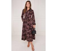 Love Sunshine Mocha Burgundy Ink Floral Midi Shirt Dress In Brown Brown 14