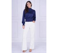 Love Sunshine Navy Creased Satin Shirred Waist Top Navy M