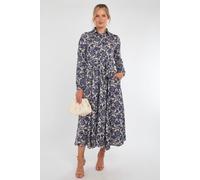 Love Sunshine Navy Floral Paisley Print Long Sleeve Maxi Shirt Dress Navy 14