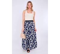 Love Sunshine Navy Ginkgo Print Tiered Maxi Skirt Navy