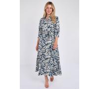 Love Sunshine Navy Leaf Print Maxi Shirt Dress Navy 16