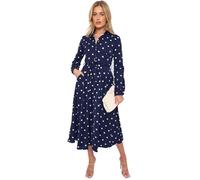 Love Sunshine Navy Polka Dot Print Midaxi Shirt Dress Navy / 18
